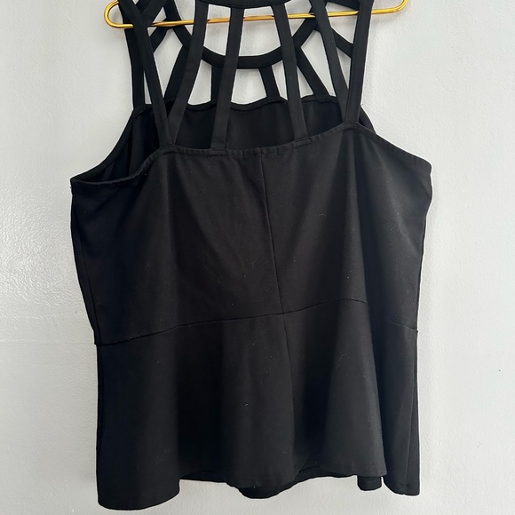 Lane Bryant Black Peplin Top with Decorative Straps - Picture 4 of 7